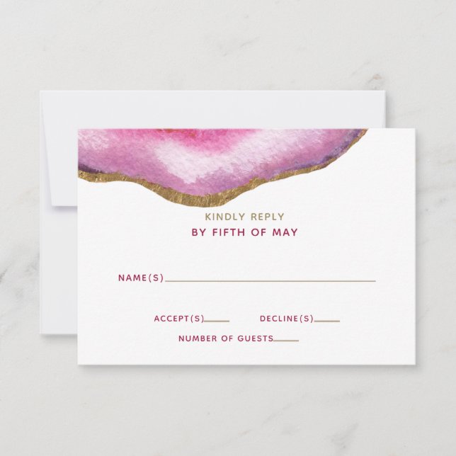 Invitaciones de boda de Ago de Gilt Rosado rsvp (Anverso)