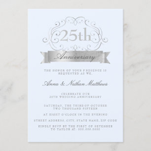 Invitaciones de boda de aniversario de plata y azu