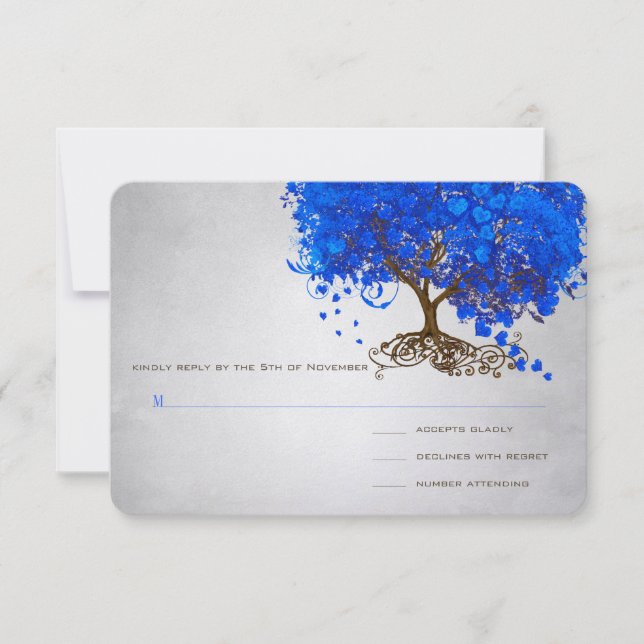 Invitaciones de boda de árbol con hoja de corazón  (Anverso)