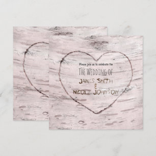 Invitaciones de boda de árbol de abedul y corazón 