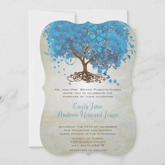 Invitaciones de Boda de Árbol de Hoja con Corazón  (Anverso)