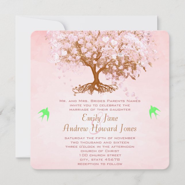 Invitaciones de boda de árbol de hoja en forma de  (Anverso)