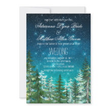 Invitaciones de boda de árbol del bosque de noche
