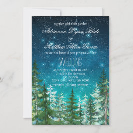 Invitaciones de boda de árbol del bosque de noche