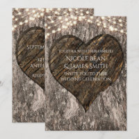 Invitaciones de boda de árbol tallado con corazón 