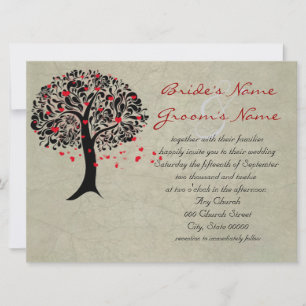 Invitaciones de boda de árbol vintage de corazones