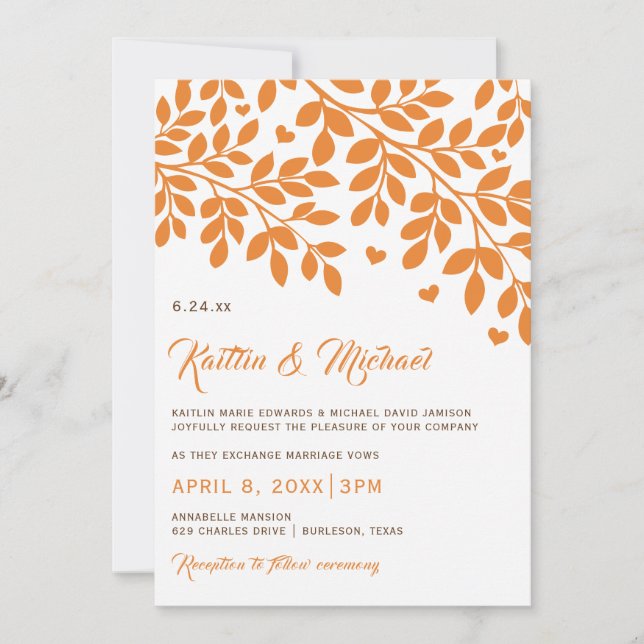 Invitaciones de boda de árboles de otoño | Naranja (Anverso)
