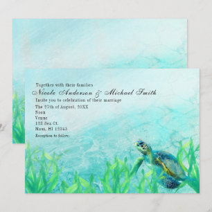 Invitaciones de boda de arte de playa de tortuga m