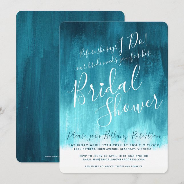 Invitaciones de boda de arte moderno verde azul tu (Anverso / Reverso)