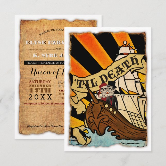 invitaciones de boda de barcos piratas (Anverso / Reverso)