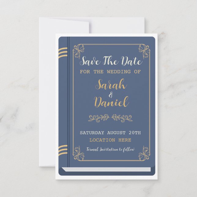 Invitaciones de boda de biblioteca para guardar la (Anverso)