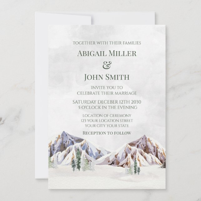 Invitaciones de boda de bosque de montaña de invie (Anverso)