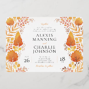 Invitaciones de boda de bosque de otoño en acuarel