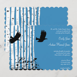 Invitaciones de boda de bosque de pájaros de amor