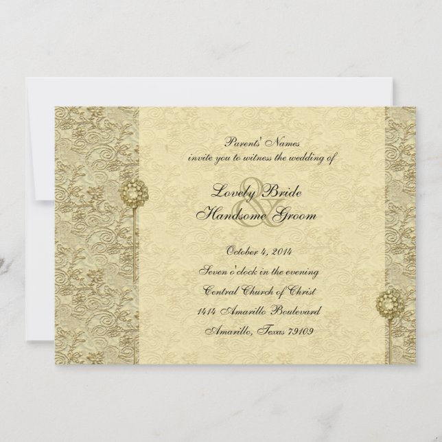 Invitaciones de boda de Brocade de Fancy Gold Vint (Anverso)