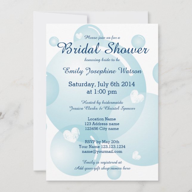 Invitaciones de boda de burbujas azules para la fi (Anverso)