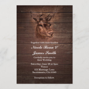 Invitaciones de boda de cabeza de ciervo y madera 