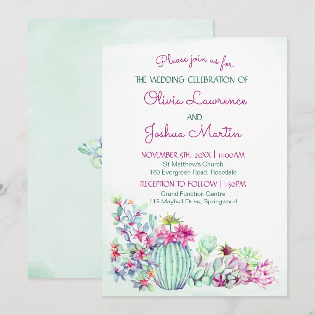 Invitaciones de boda de Cactus (Anverso / Reverso)