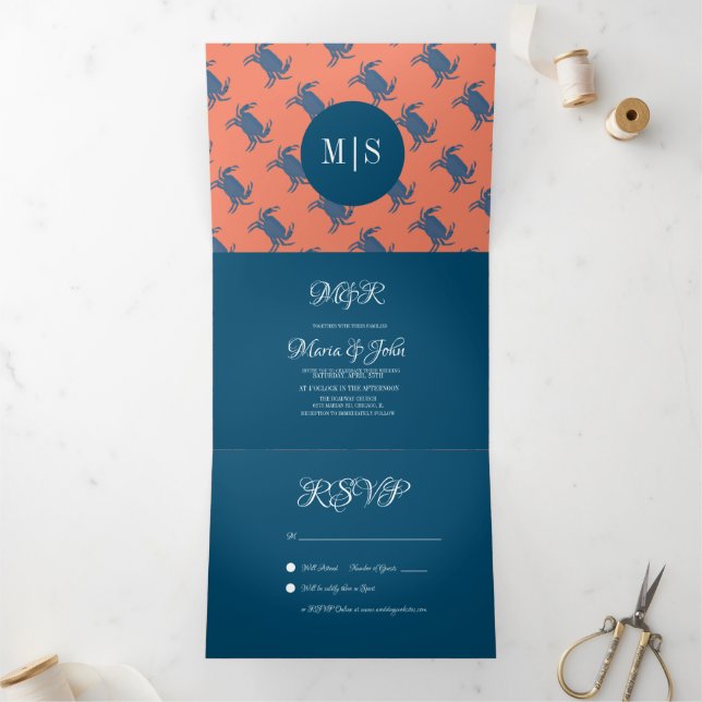 Invitaciones de boda de cangrejo asado mariscos pl (Interior)