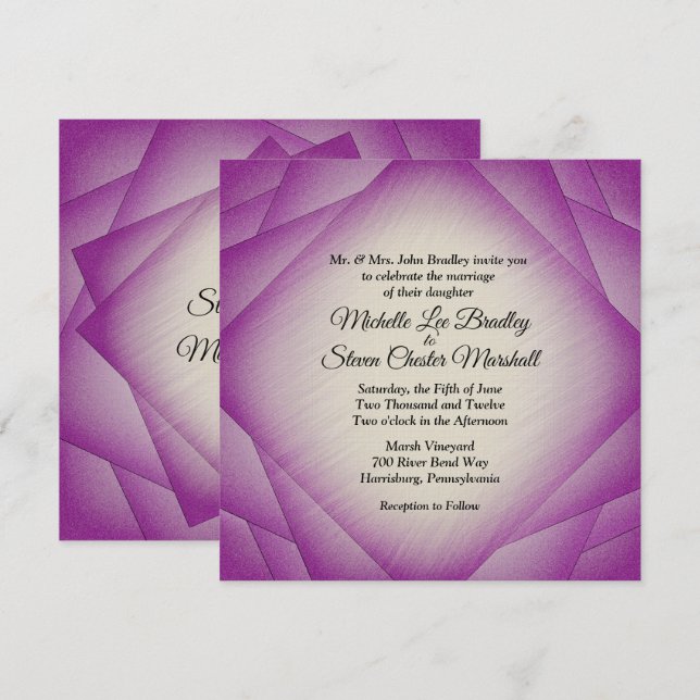 Invitaciones de boda de capas púrpuras (Anverso / Reverso)
