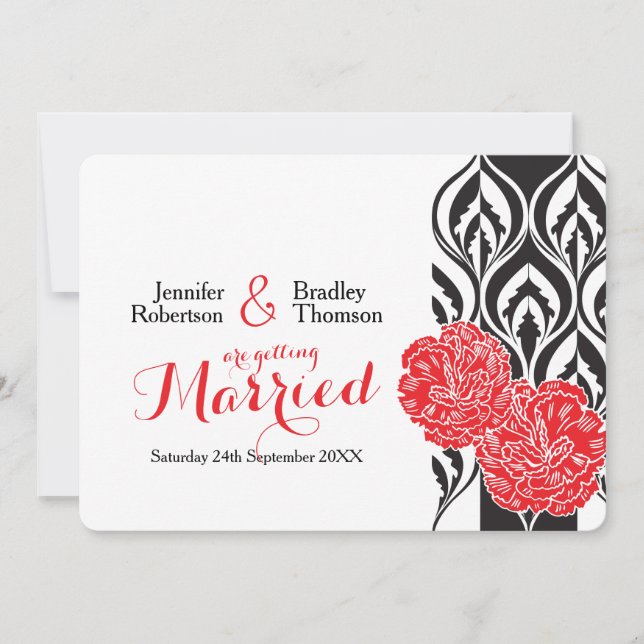 Invitaciones de boda de carnación roja de lujo mod (Anverso)