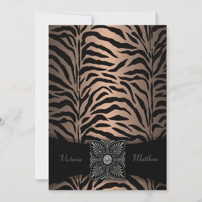 Invitaciones de boda de cebra marrones y negras (Anverso)