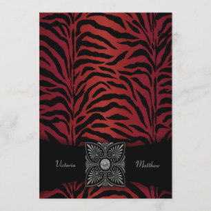Invitaciones de boda de cebra rojas y negras