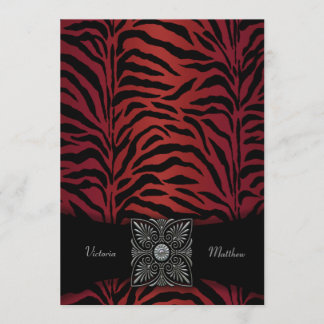 Invitaciones de boda de cebra rojas y negras