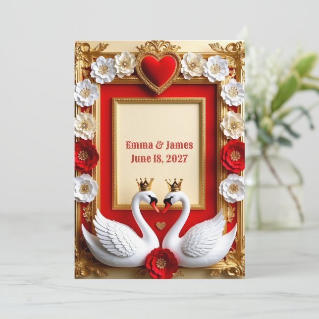 💎 Invitaciones de Boda de Cisne con Perlas y Marc (Anverso de pie)