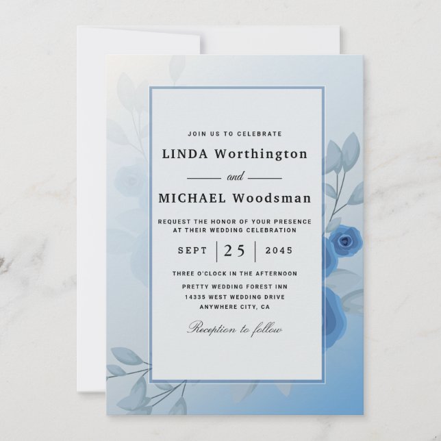 Invitaciones de boda de color marino (Anverso)