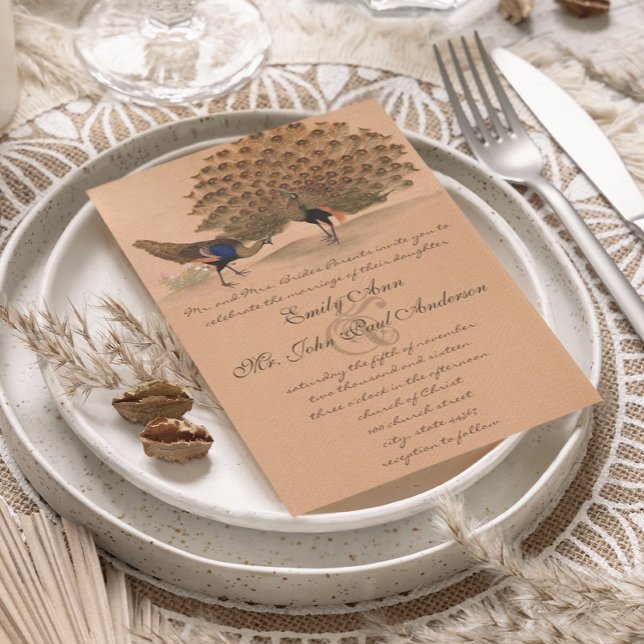 Invitaciones de boda de coral melocotón pavo real (Subido por el creador)