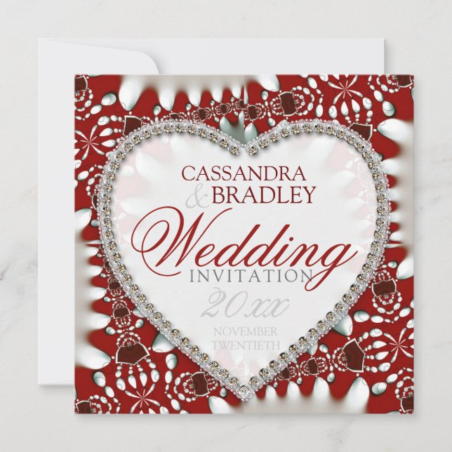 Invitaciones de boda de corazón de satén de batik  (Anverso)