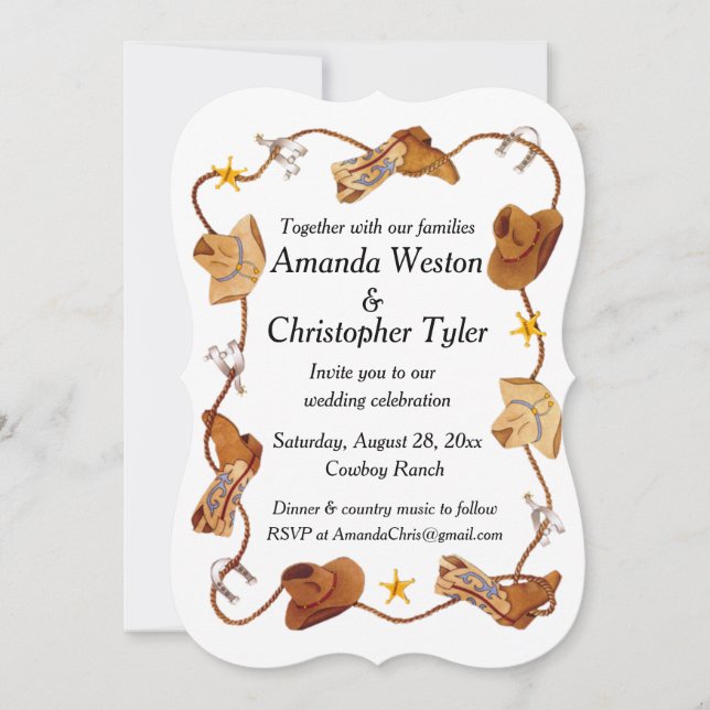 Invitaciones de boda de Cowboy (Anverso)