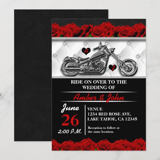 Invitaciones de boda de cuero de motocicleta de mo (Anverso / Reverso)