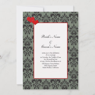Invitaciones de boda de Damasco con borde rojo aut