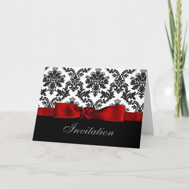 invitaciones de boda de damasco de cinta roja (Anverso)