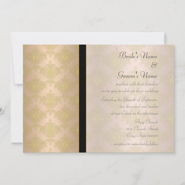 Invitaciones de boda de damasco dorado y melocotón (Anverso)