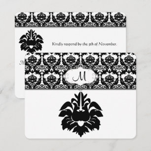 Invitaciones de boda de damasco en negro y blanco