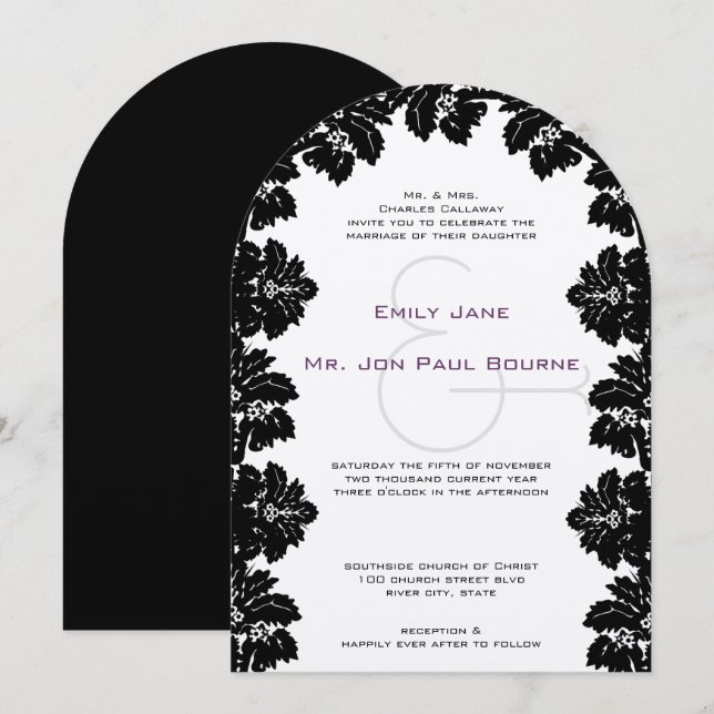 Invitaciones de boda de Damasco Negro (Anverso / Reverso)