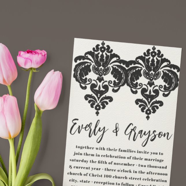 Invitaciones de boda de Damasco negro (Subido por el creador)