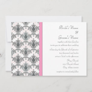 Invitaciones de boda de damasco negro blanco y ros