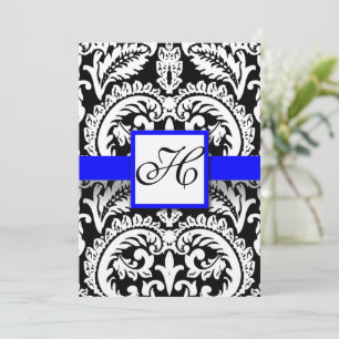 Invitaciones de boda de Damasco Negro con Azul Rea