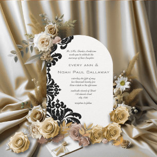 Invitaciones de boda de damasco negro vintage