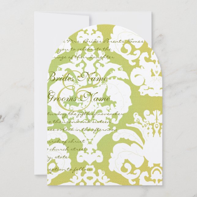 Invitaciones de boda de damasco verde (Anverso)