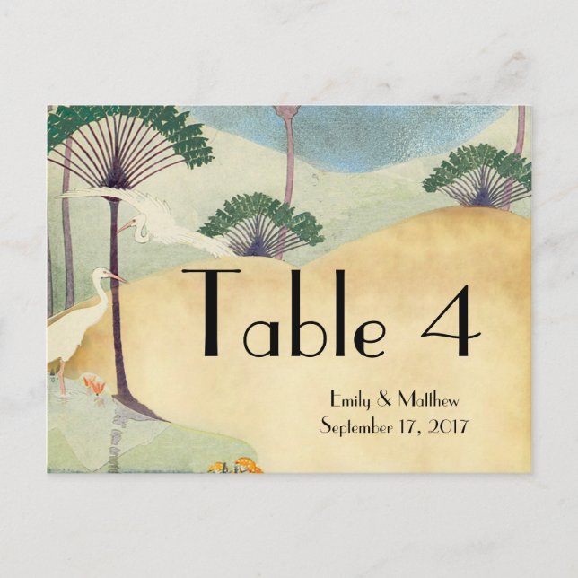 Invitaciones de boda de destino con palmera y grul (Anverso)