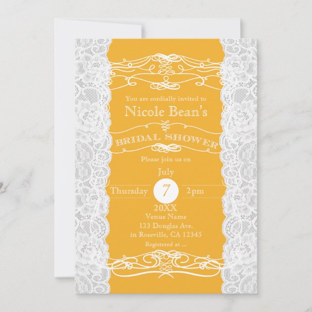 Invitaciones de boda de encaje amarillo y blanco (Anverso)
