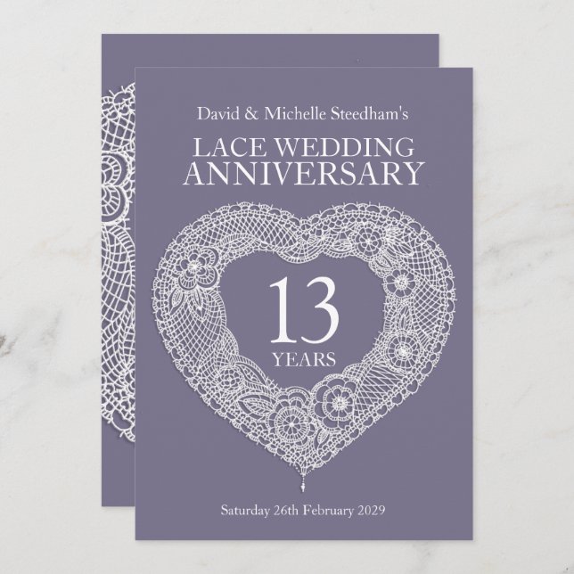 Invitaciones de boda de encaje corazón 13 años fie (Anverso / Reverso)