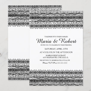 Invitaciones de boda de encaje floral negro gótico