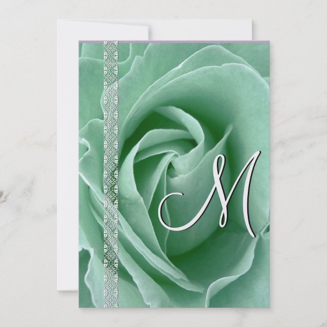 Invitaciones de boda de encaje y rosa VERDE MINT (Anverso)