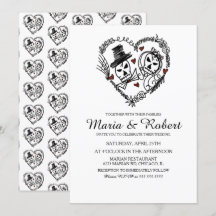Invitaciones de boda de esqueleto en blanco y negr